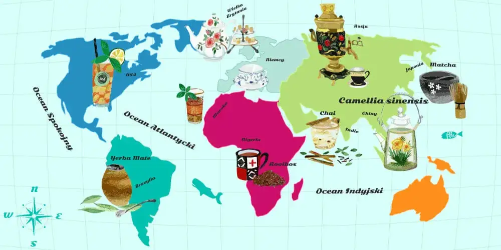 Mapa świata nazwy herbaty pochodzenie